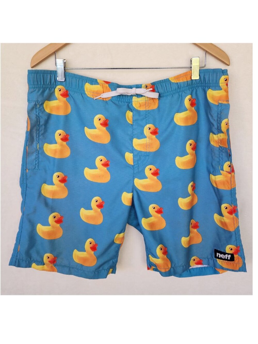 Neff Daily Board Shorts Men S Blue with Yellow Rubber Ducky Drawstring Pockets